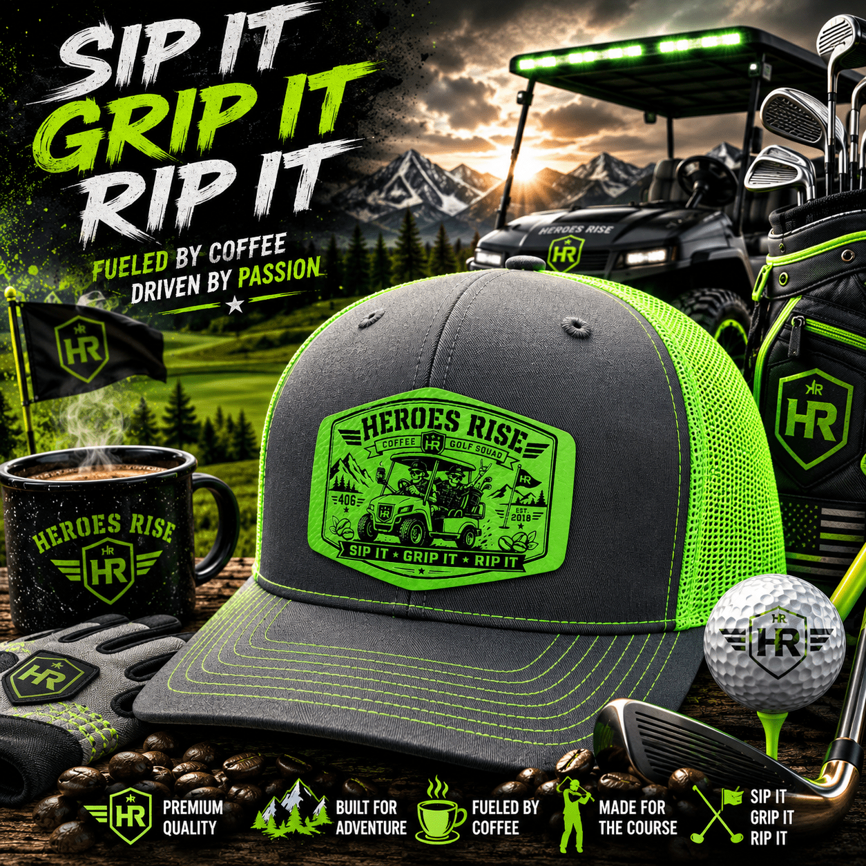 Sip it, Grip it, & Rip it Golf Squad Hat - Heroes Rise Coffee Company
