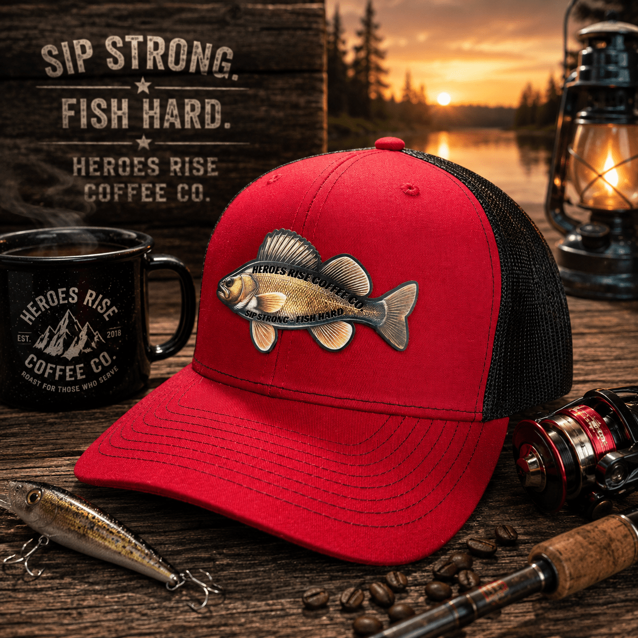 Sip Strong. Fish Hard. Hat - Heroes Rise Coffee Company