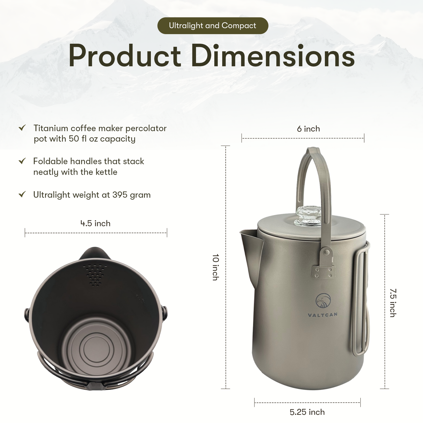 Titanium Coffee Percolator Taste Coffee, Not Metal · 1.5L · 6 Cups · 395g Ultralight