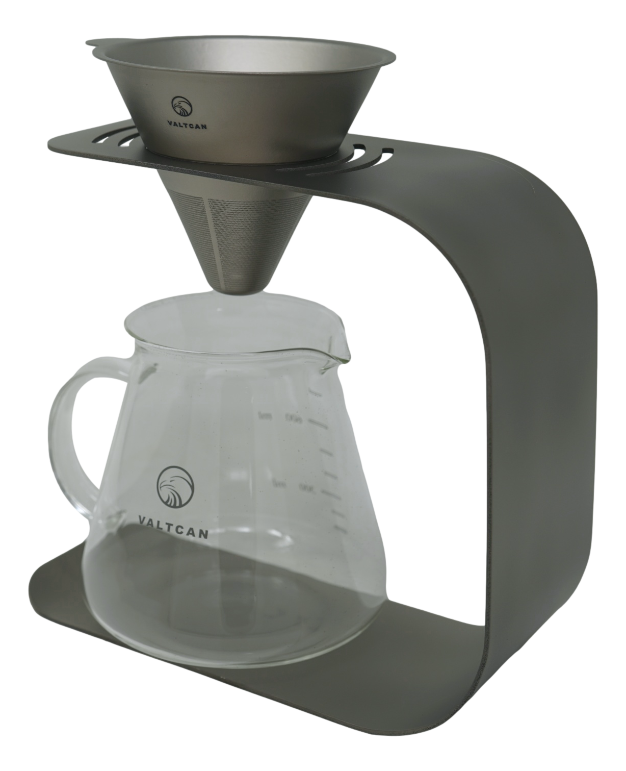 Valtcan Titanium Pour Over Coffee Set - Your Last Paper Filter Was Yesterday. 10,000+ laser-cut slots · Borosilicate glass carafe · Brews coffee & tea
