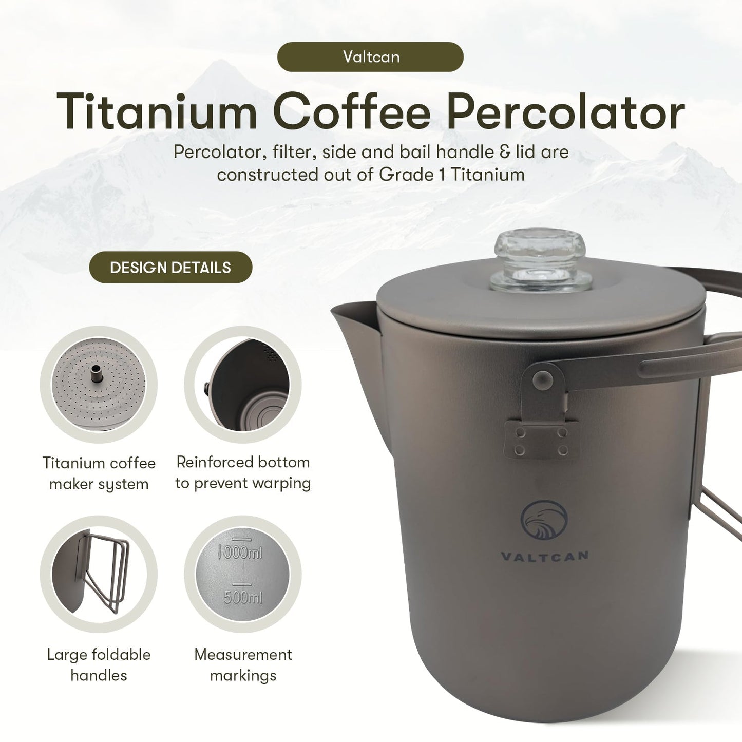 Titanium Coffee Percolator Taste Coffee, Not Metal · 1.5L · 6 Cups · 395g Ultralight - Heroes Rise Coffee Company