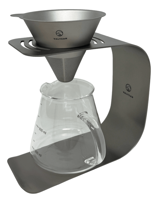 Valtcan Titanium Pour Over Coffee Set - Your Last Paper Filter Was Yesterday. 10,000+ laser-cut slots · Borosilicate glass carafe · Brews coffee & tea - Heroes Rise Coffee Company